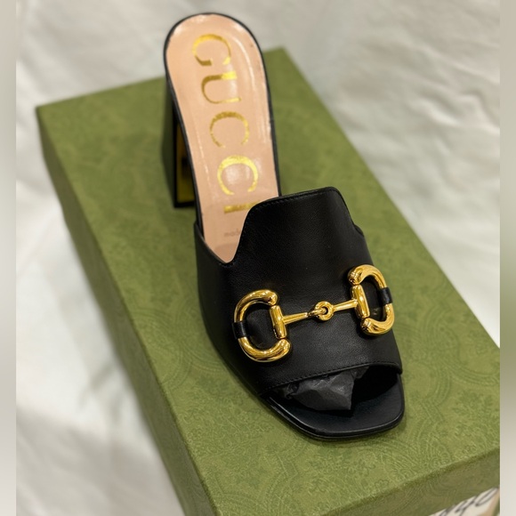 COPY - GUCCI 
Nappa Horsebit 75mm Slide Sandals. 38 Black - Picture 6 of 7